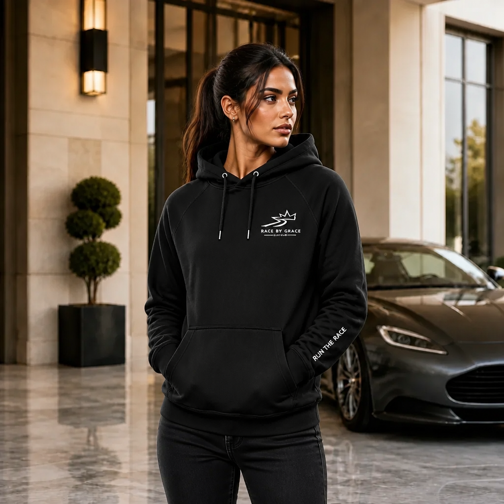 Model wearing Signature Christian streetwear hoodie