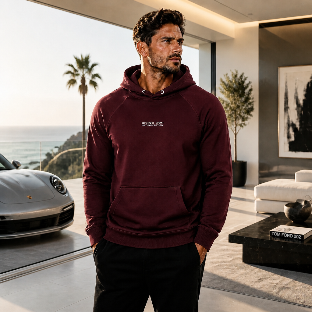 Model wearing Grace Won Christian streetwear hoodie