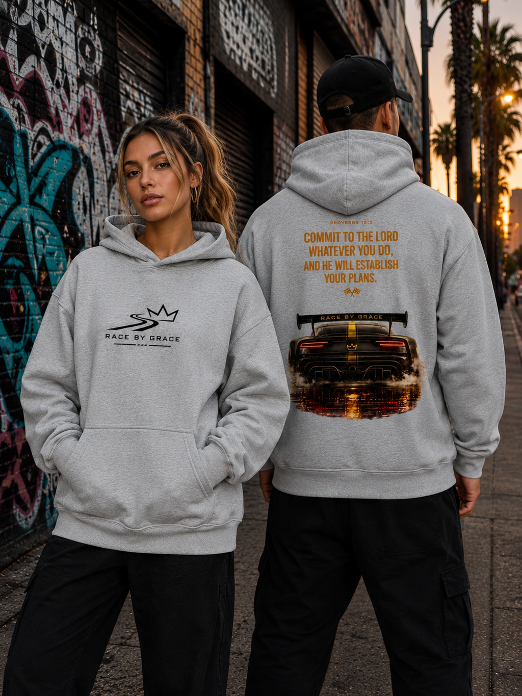 Model wearing Established Christian streetwear hoodie