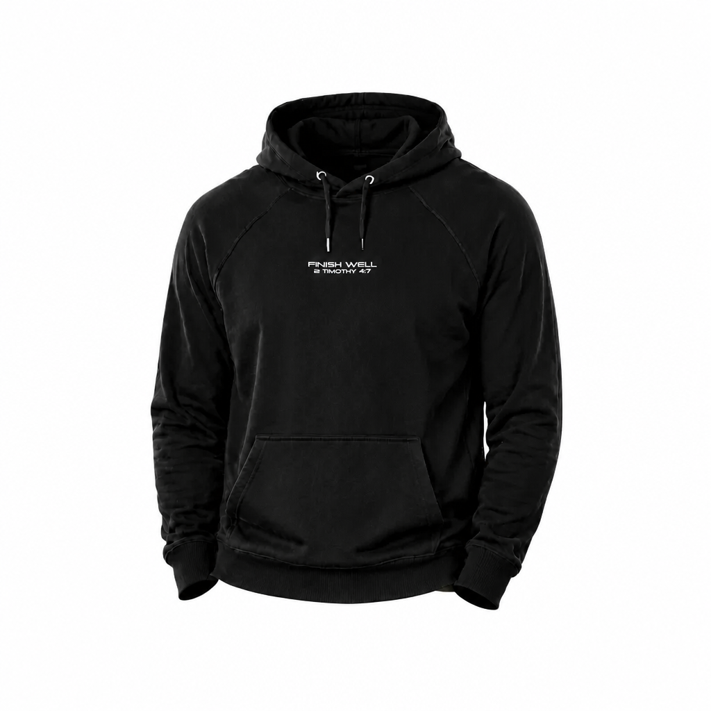Race by Grace Finish Well embroidered hoodie front view