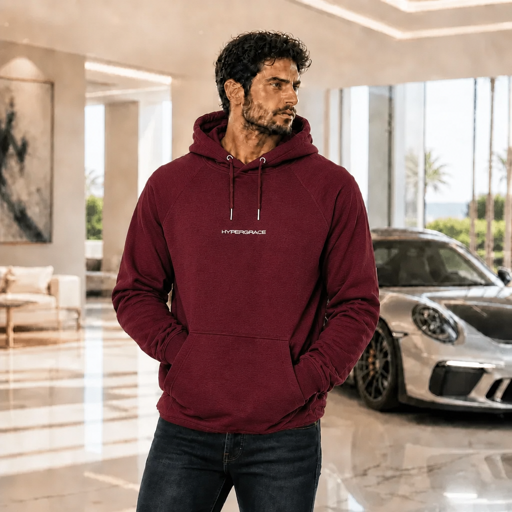 Model wearing Hypergrace Christian streetwear hoodie