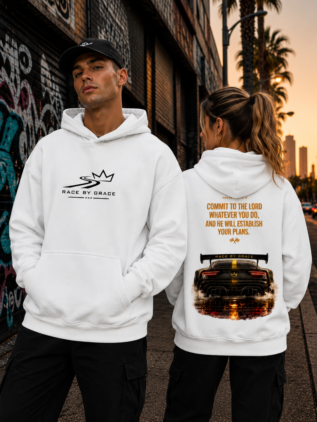 Model wearing Established Christian streetwear hoodie