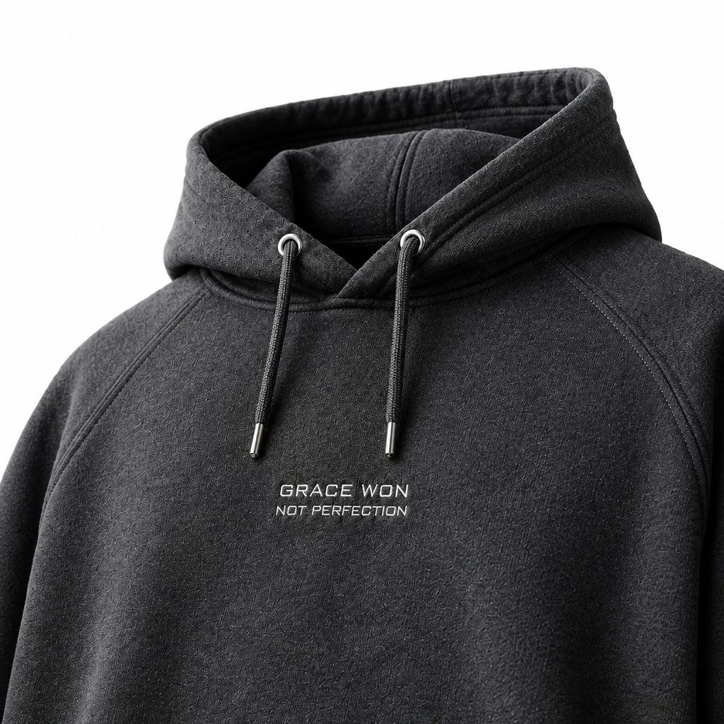  Close-up of embroidered on Grace Won hoodie