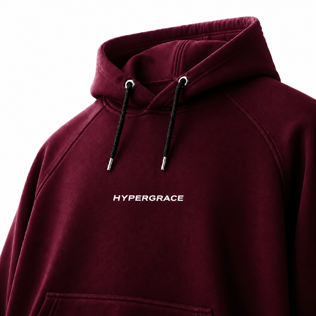 Close-up of embroidered on Hypergrace hoodie