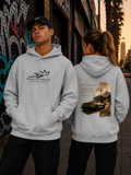 Model wearing Committed Christian streetwear hoodie