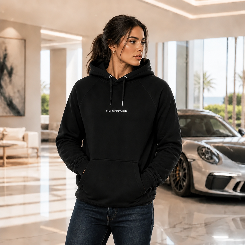  Model wearing Hypergrace Christian streetwear hoodie
