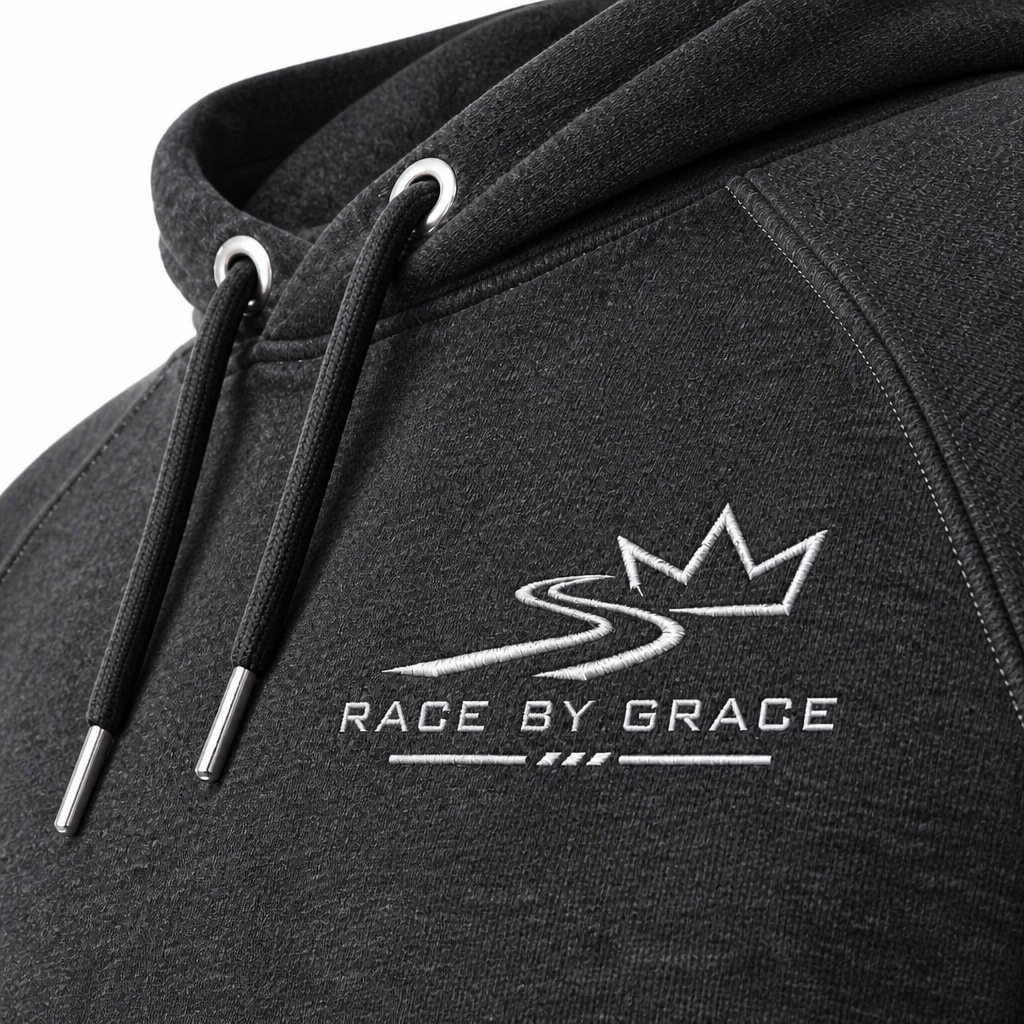 Close-up of embroidered on Signature hoodie
