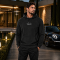 Model wearing Finish Well Christian streetwear hoodie