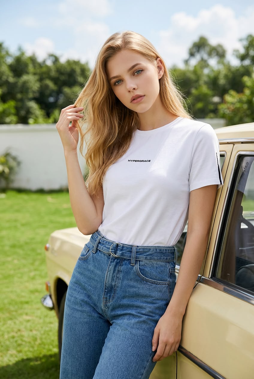 Model wearing Hypergrace Christian streetwear t-shirt